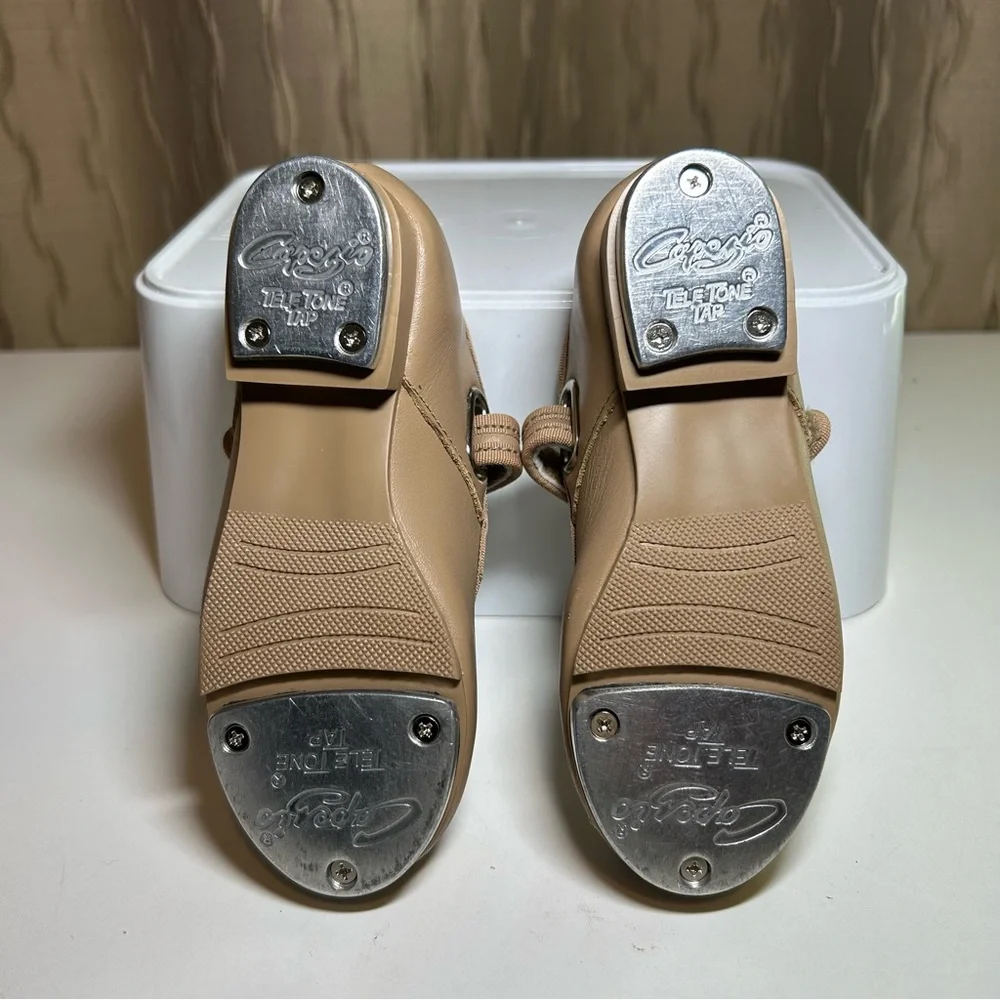 Capezio Mary Jane Leather Tele Tone 3800C Girl's 8.5 M Tap Dance Shoes Beige